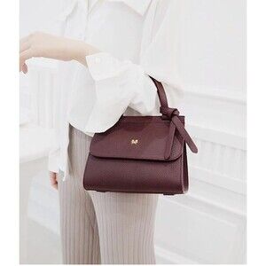 Bowknot Handle Buckle Closure Litchi Grain Leather Emini House Mulberry Handbag